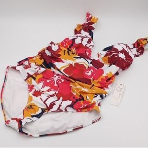 Anne Cole Floral V-Neckline Ruffle Strap One-Piece Swimsuit Multicolor